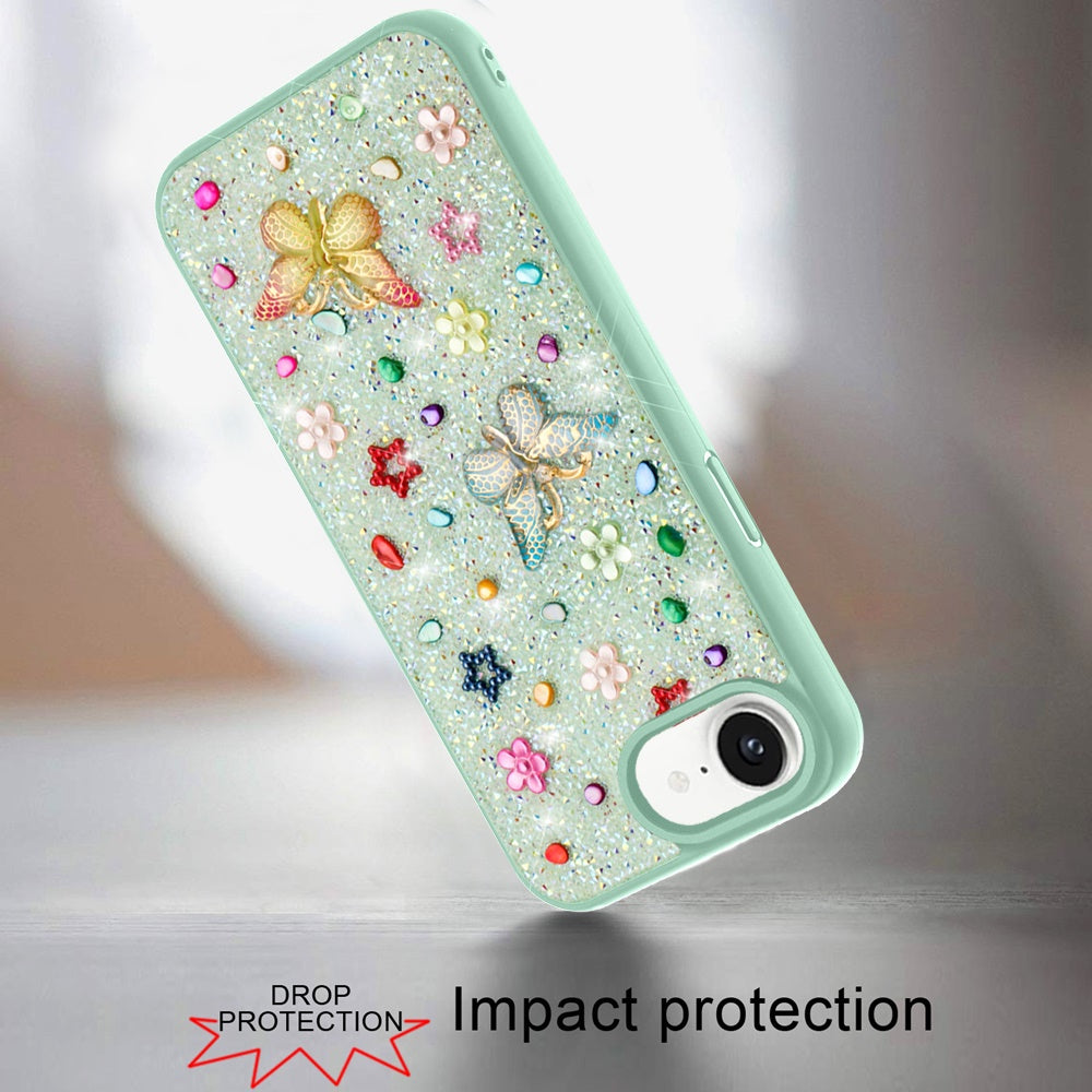 For Apple iPhone 13 Pro Max Diamond Butterfly 3D Glitter Bling Design, Slim Hybrid Sparkle Protective Cover TPU for Women Girls Case Cover