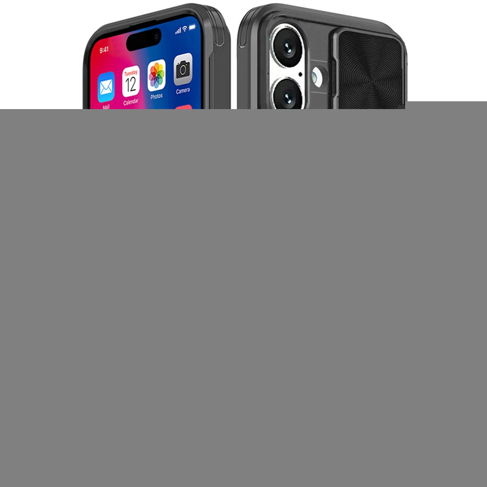 For iPhone 16 (6.1") Hybrid Cases with Sliding Camera Cover Transparent Shockproof Bumper TPU Protective Case Cover Pink/Blue