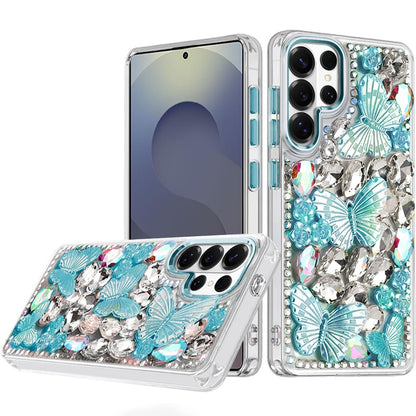 For Apple iPhone 17E /16E 3D Diamond Floral Butterfly Bling Stone Hybrid, Sparkly Rhinestone Gemstone Back Shockproof Case Cover