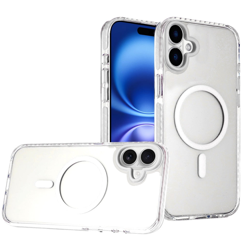 For Apple iPhone 17 Transparent Hybrid with Color-Matched Magnetic Circle, Rubber TPU Frame Hard PC Shockproof Case Cover