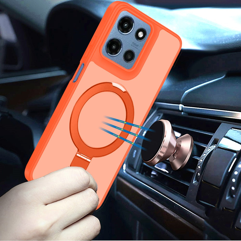 For Motorola Moto G Play 5G 2026 Magnetic Circle Back with Ring Stand Full Rotation Matte Hybrid Shockproof Case Cover Cosmic Orange