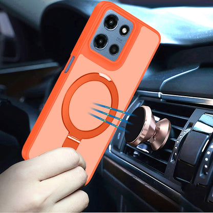 For Motorola Moto G Play 5G 2026 Magnetic Circle Back with Ring Stand Full Rotation Matte Hybrid Shockproof Case Cover Cosmic Orange
