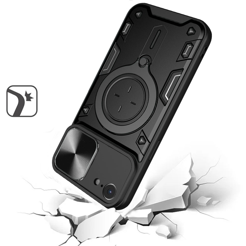 For Apple iPhone 17E /16E Hybrid Magnetic 360° Ring Kickstand, MagSafe Compatible, Durable Full Camera Lens Protection Case Cover Black