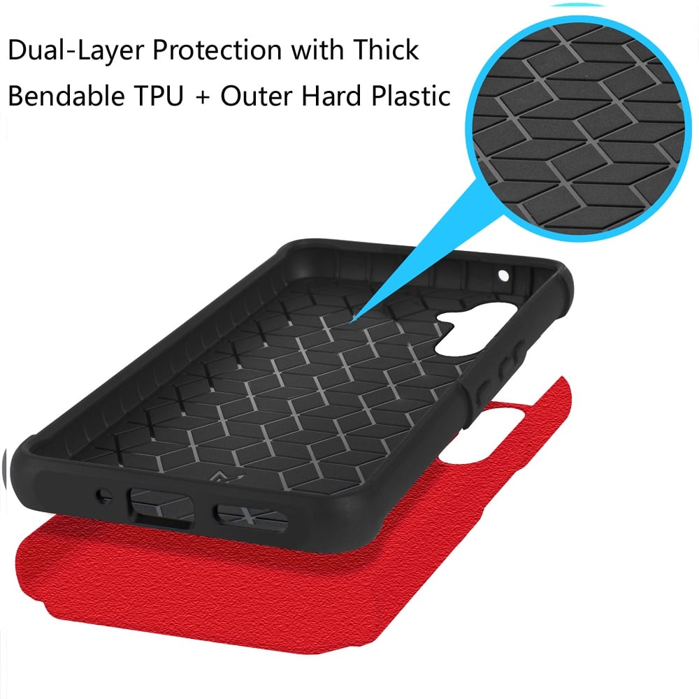 For Samsung Galaxy A15 5G Fashion Graphic Design Hybrid 2in1 Tough Strong Hard PC TPU Frame, Magnet Mount Friendly, Shockproof Protection Case Cover Red