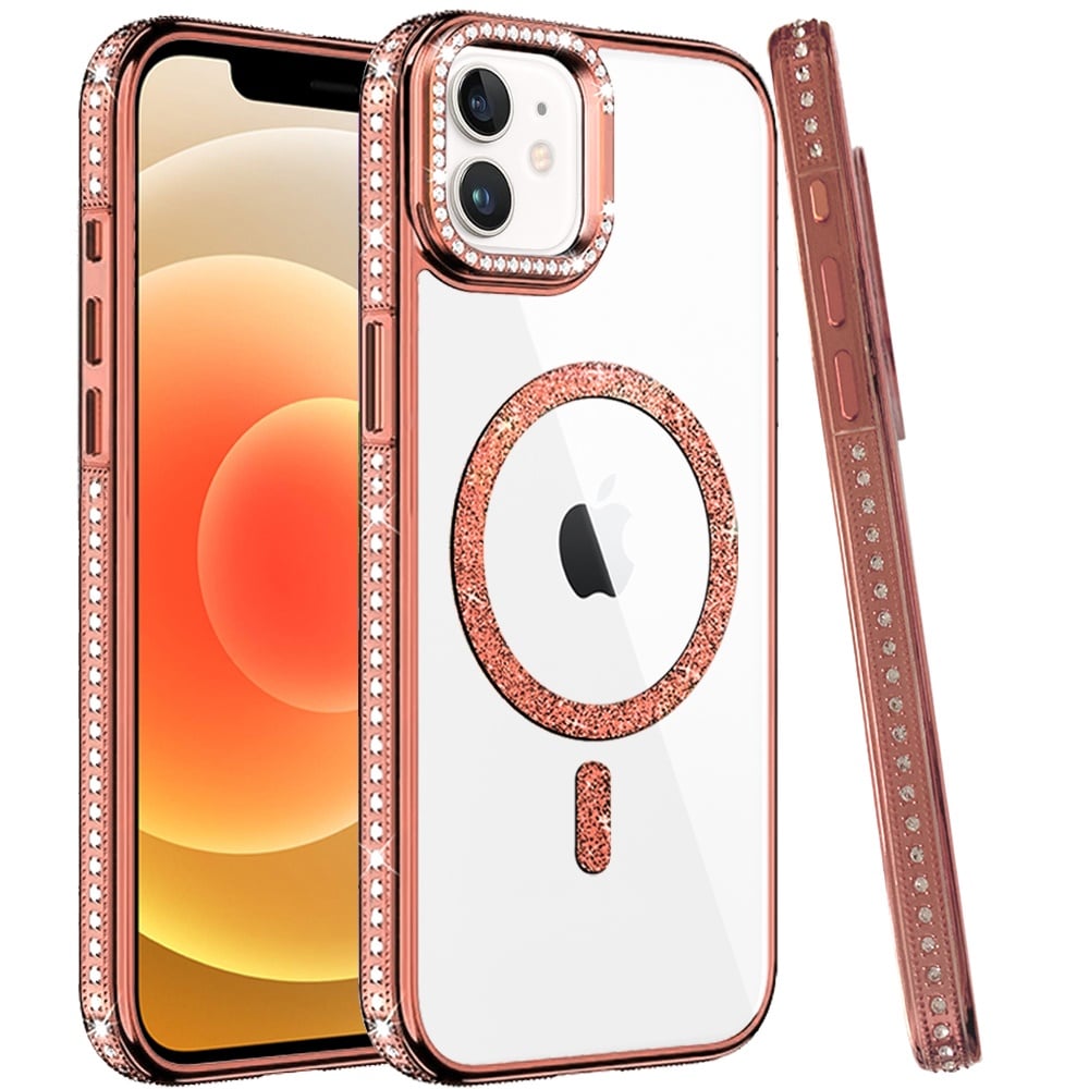 Phone Case for Apple iPhone 12 /12 Pro Luxury Diamond Bling Edged Magnetic Glitter Shockproof Hybrid with Camera Kickstand Durable Grip Cover