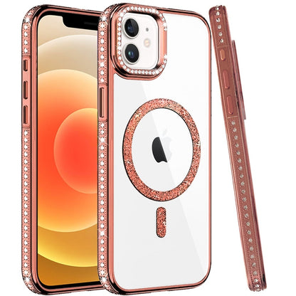 Phone Case for Apple iPhone 12 /12 Pro Luxury Diamond Bling Edged Magnetic Glitter Shockproof Hybrid with Camera Kickstand Durable Grip Cover