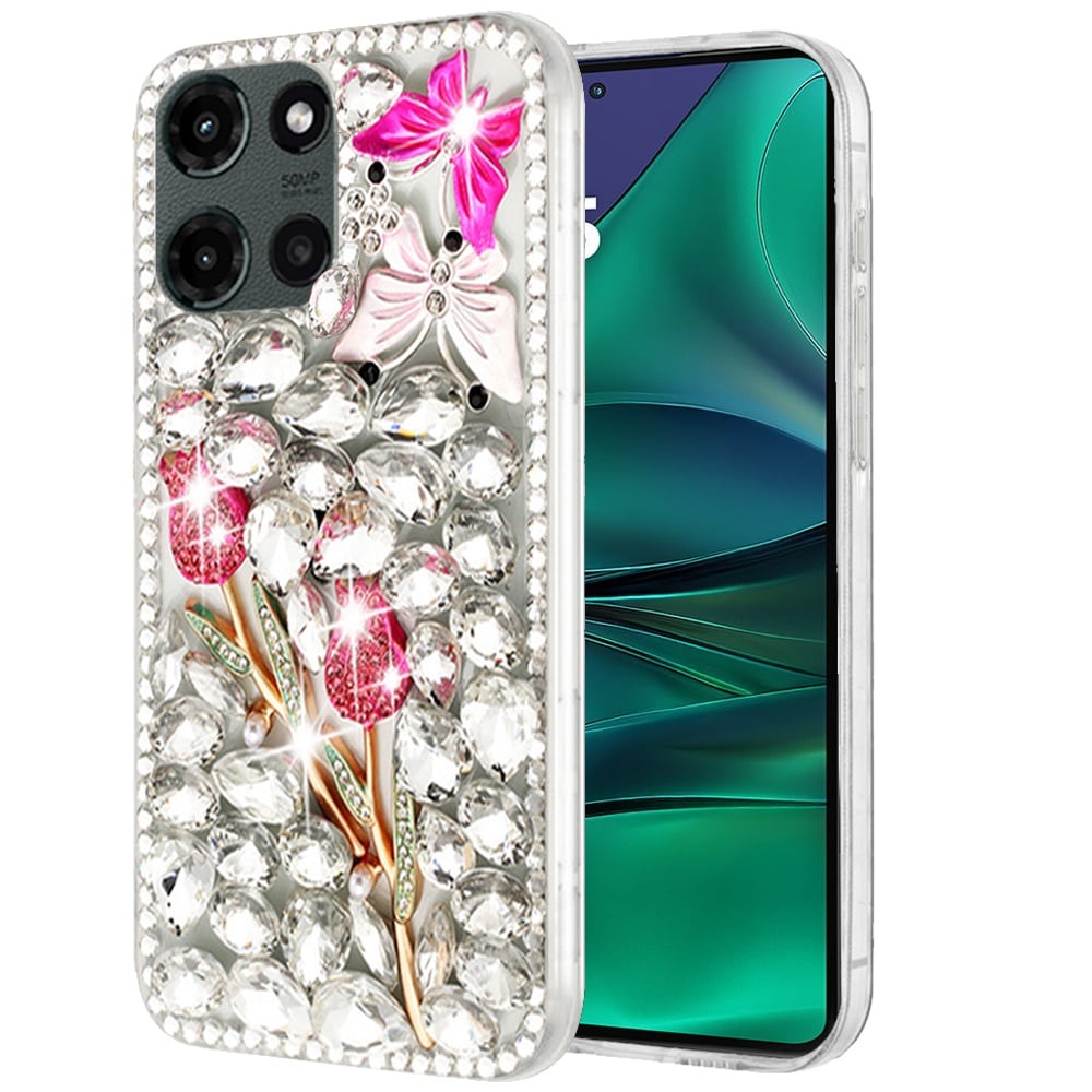 For Motorola Moto G Stylus 5G 2026 /2025 Bling Crystal 3D Full Diamonds Luxury Sparkle Rhinestone Hybrid Protective Case Cover Crystal Exquisite Garden