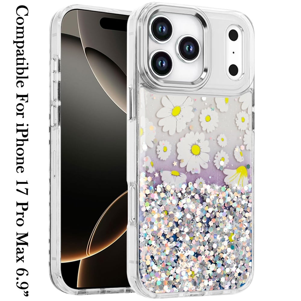 Phone Case for Apple iPhone 17 Pro Max Luxury Glitter Epoxy Design Chrome Metallic Edge Shockproof Protective Stylish Fashion Durable Slim Premium Finish Cover