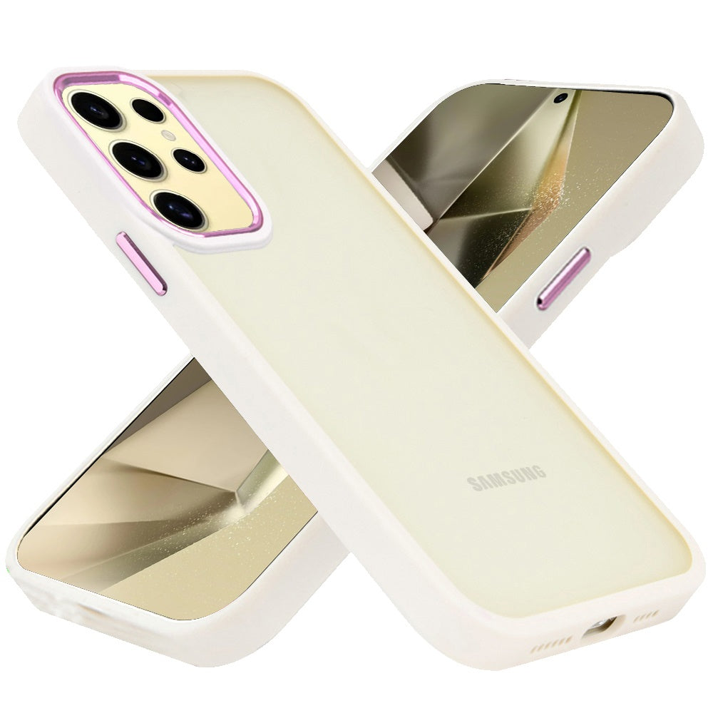 Phone Case for Samsung Galaxy S24 Ultra Polished Acrylic Hybrid TPU Slim Shockproof Metal Button Thick Durable Grip Camera Protection Anti-Scratch Cover