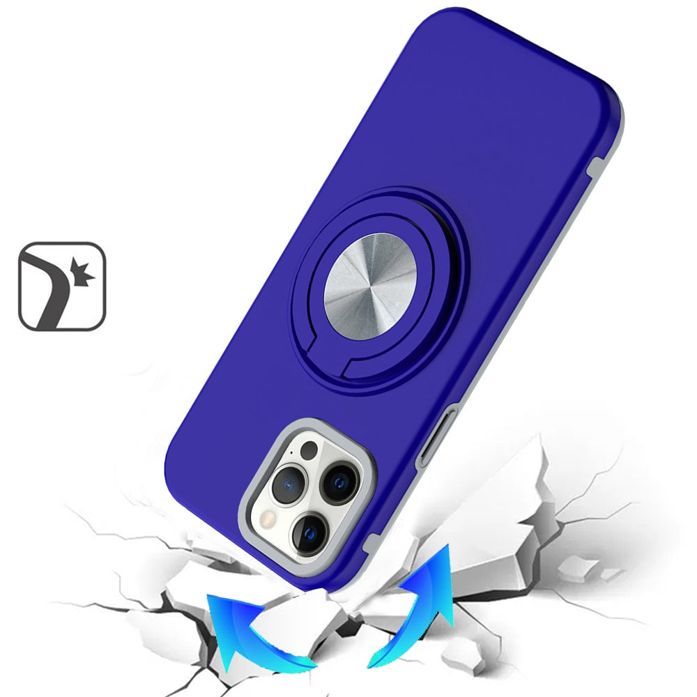 Phone Case for Apple iPhone 11 Pro Max Shockproof Magnetic Ring Stand Rotating CarMount Hybrid Metal Matte Finish AntiSlip Grip Kickstand Cover Blue