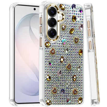 Phone Case for Samsung Galaxy S26 Chrome Fashion Hybrid Bling Diamond Heart Rhinestone Decorative Stones Sparkling Embellished Design Cover