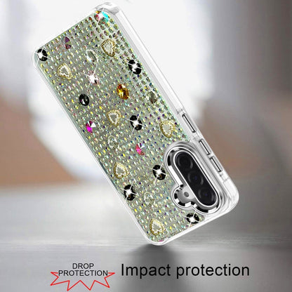 Phone Case for Samsung Galaxy A27 Chrome Fashion Hybrid Bling Diamond Heart Rhinestone Decorative Stones Sparkling Embellished Design Cover