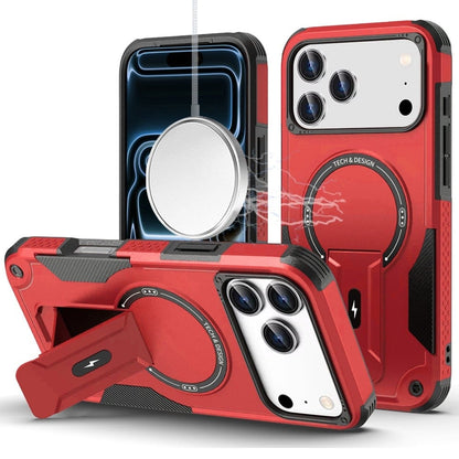 Phone Case for Apple iPhone 17 Pro Max (6.9") Magnetic Kickstand Rugged Shockproof Armor Grip Anti Slip Heavy Duty Protective Matte Stand Hybrid Cover Red