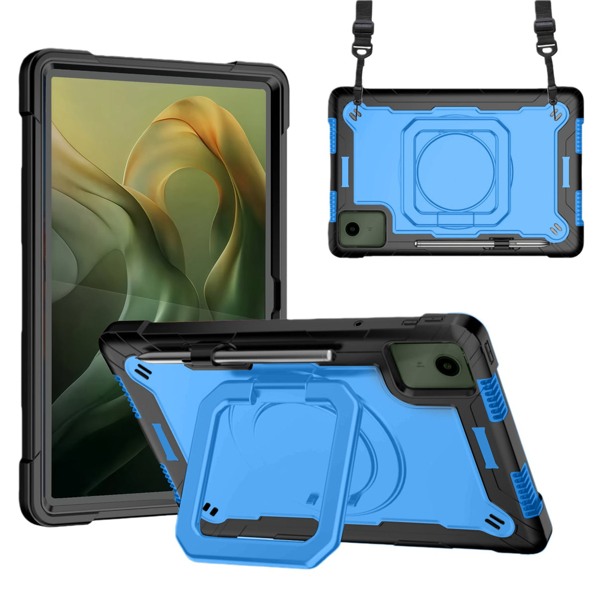 360 Rotating Kickstand Hybrid Rugged Shockproof Armor Dual Layer Hard PC Soft TPU Drop Protection with Strap