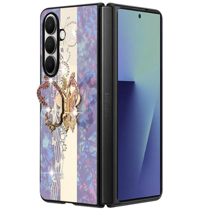 Phone Case for Samsung Galaxy Z Fold 8 Ultra Diamond Glitter Butterfly Engraved Ring Stand Luxury Bling Hybrid Shockproof Chrome Edge Protective Durable Grip Cover