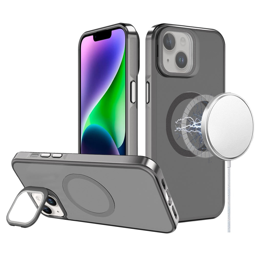 For Apple iPhone 12 /12 Pro Tough HQ Hybrid Case with Aluminum Frame Camera Stand, Compatible with MagSafe, Translucent Matte Shockproof Case Cover