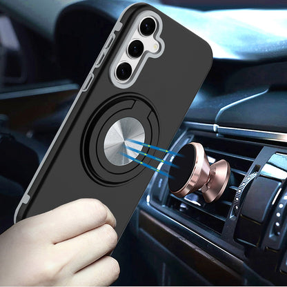 For Samsung Galaxy S25 FE, S25 Fan Edition Metal Matte Hybrid with Invisible Rotational Ring Stand, Car Mount Friendly, Military Grade Slim Fit Sturdy Case Cover Black