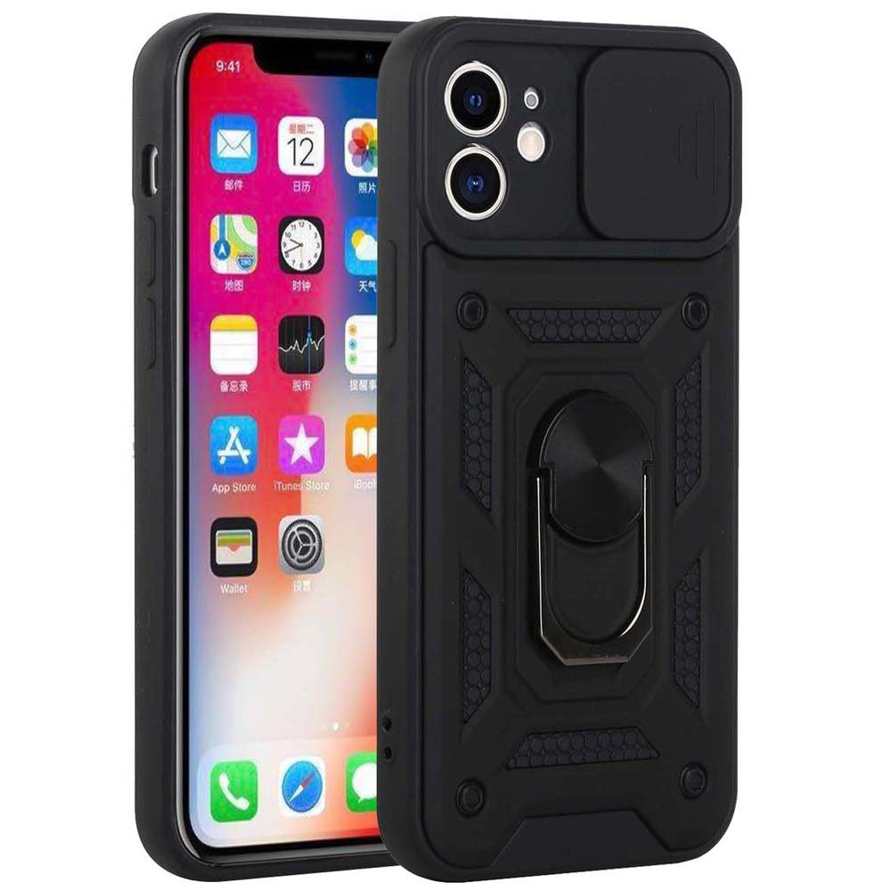 For Apple iPhone 17E /16E Hybrid Case with Slide Camera Lens Cover, Ring Kickstand, Heavy-Duty Dual Layer TPU, Fit Magnet Car Mount Case Cover