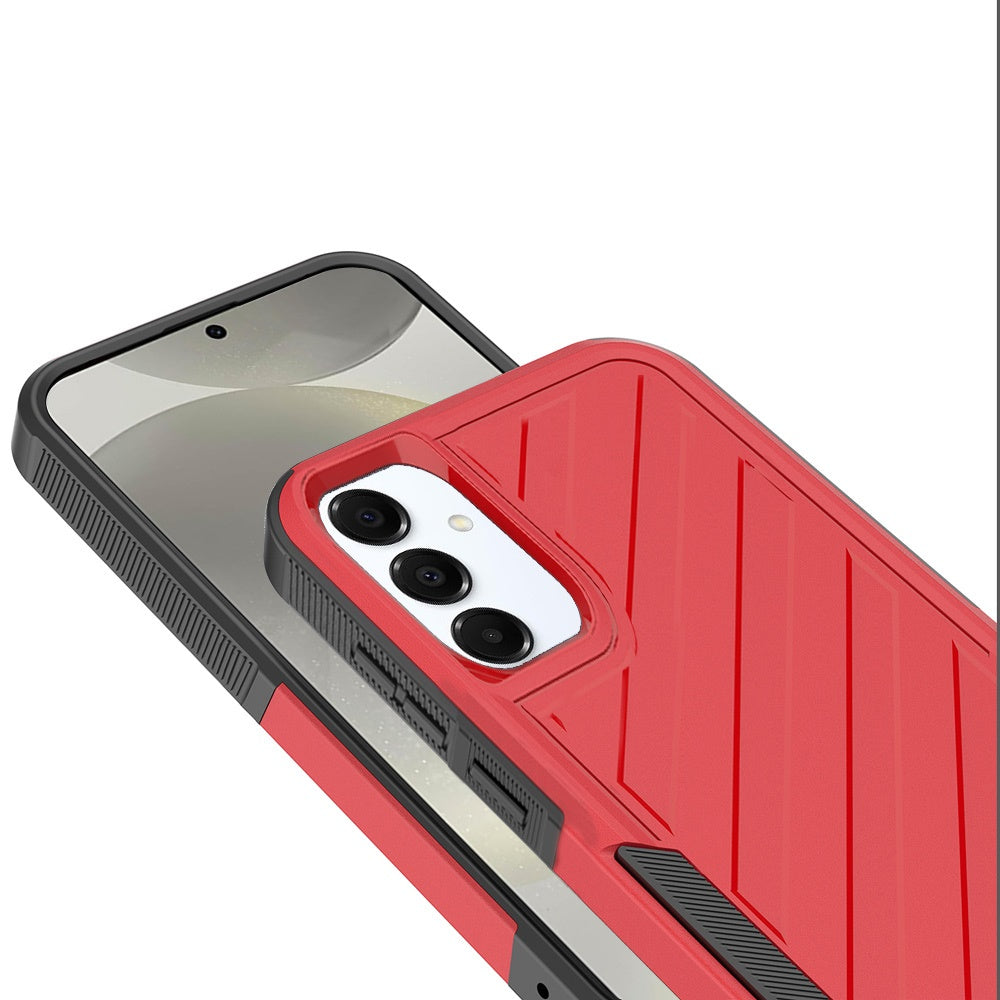For Samsung Galaxy S25 /S24 Hybrid lined shockproof dual layer Rugged 2in1 Hard PC & Silicone TPU Non Slip Textured Tough Armor Case Cover Red+Black