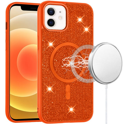 Phone Case for Apple iPhone 12 /12 Pro Magnetic Bling Diamond Sparkle Hybrid Shockproof Rugged Grip Durable Protection Anti-Slip Armor Design Cover Cosmic Orange