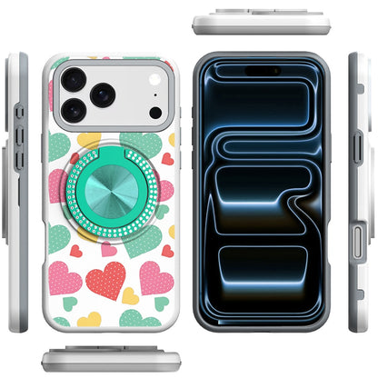 For Apple iPhone 17 Pro Max Pattern Design Hybrid with Invisible Ring Stand & Magnetic Back, Shockproof Protective Grip Case Cover