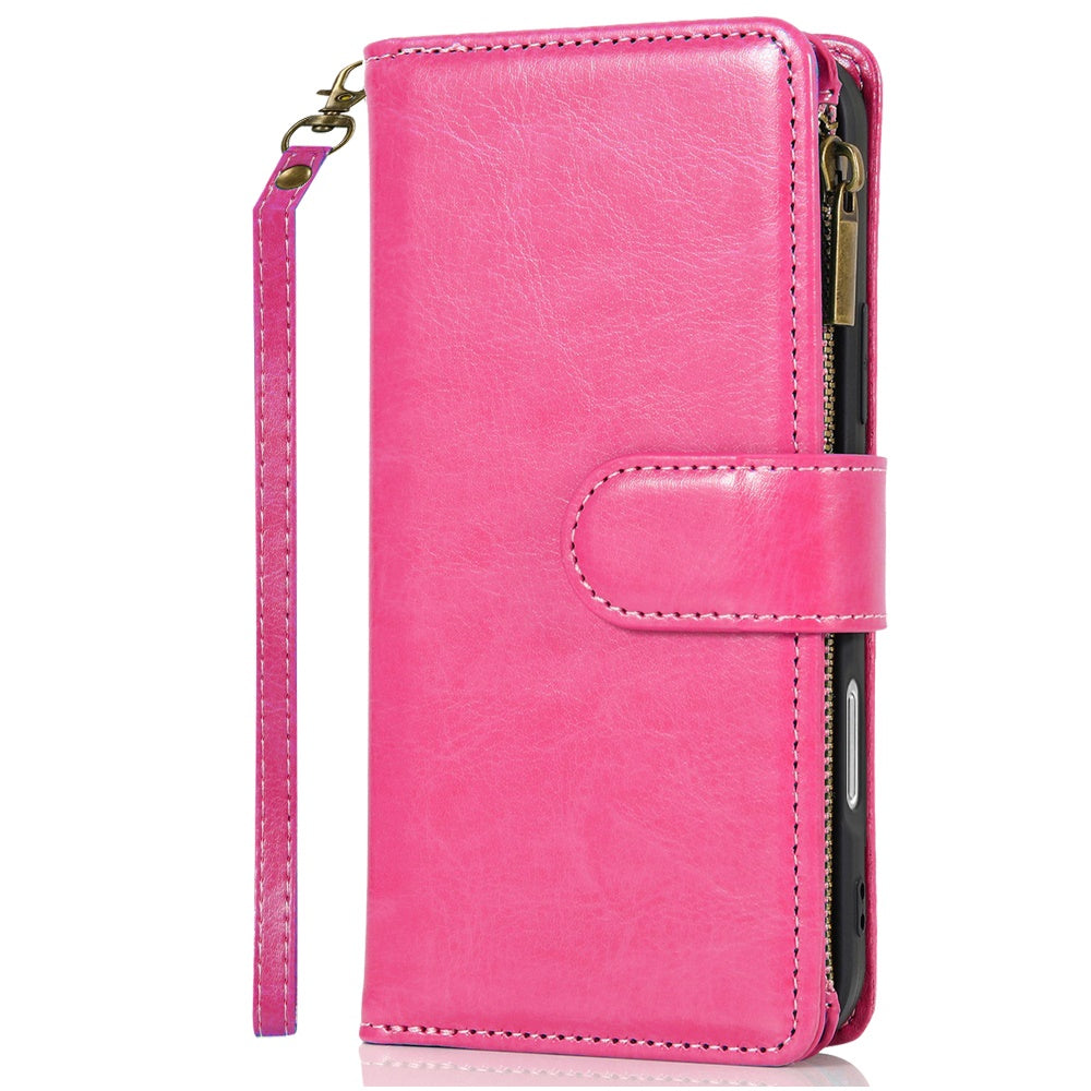 For Motorola Moto G Stylus 5G 2025 Leather Wallet Case with Zipper, 9 Card Slots, Cash Pocket, Stand & Strap, Clutch Pouch Design Case Cover Hot Pink