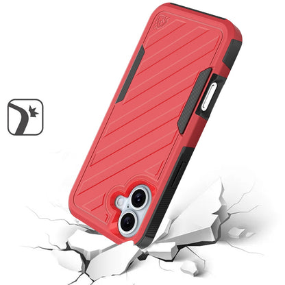 Phone Case for Apple iPhone 16 Rugged Shockproof Dual Layer Lined Armor Heavy Duty Impact Resistant Protective Grip Durable Everyday Protection Cover Red
