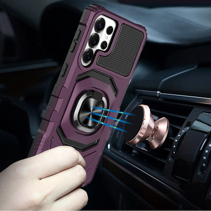 Rugged Hybrid Dual Layer Magnetic Ring Stand Armor Shock Absorbing Heavy Duty TPU Reinforced Bumper