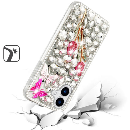 Phone Case for Apple iPhone 16 Plus Luxury Full Diamond Glitter 3D Floral Ornament Hybrid Shockproof Stylish Rhinestone Designer Protective Elegant Cover
