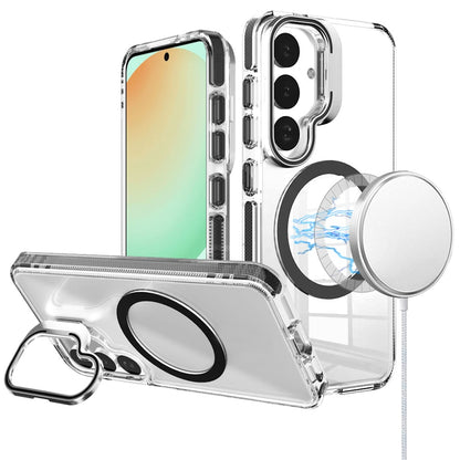 Phone Case for Samsung Galaxy S23 Ultra Magnetic Circle Transparent Tough Hybrid Camera Stand Guard Stand Shockproof Color Edge Rugged Grip Cover Black