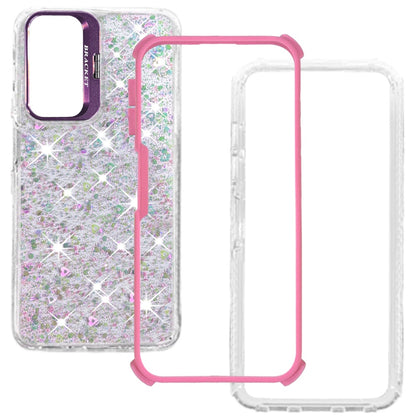 Phone Case for Samsung Galaxy A27 Luxury Bling Scattered Glitter Hybrid Dual Layers with Integrated Camera Stand and Sparkle Finish Design Cover