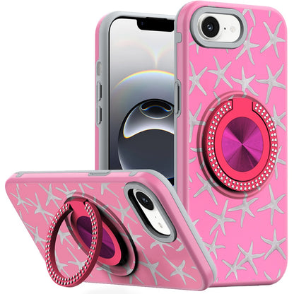 For Apple iPhone 14 /13 Pattern Design Hybrid with Invisible Ring Stand & Magnetic Back, Shockproof Protective Grip Case Cover