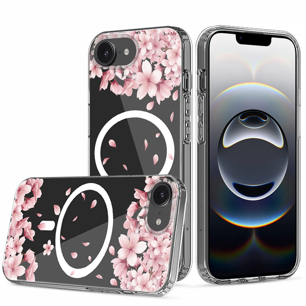 For Apple iPhone 17E /16E Hybrid Flower Design Stylish Fashion Case, MagSafe Compatible, Thick Shockproof Hard PC Case Cover