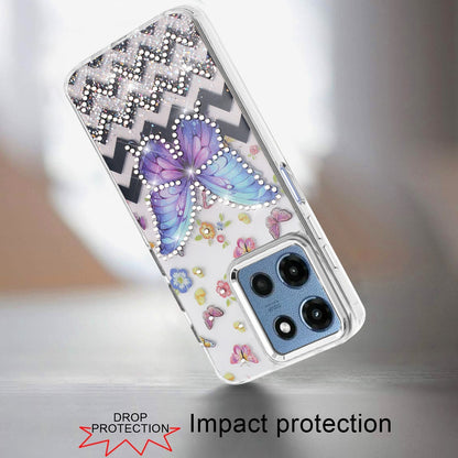 Phone Case for Motorola Moto G Play 5G 2026 Butterfly Resin Epoxy Diamond Bling Metal Edge Shockproof Hybrid Luxury Protective Durable Stylish Fashion Grip Cover