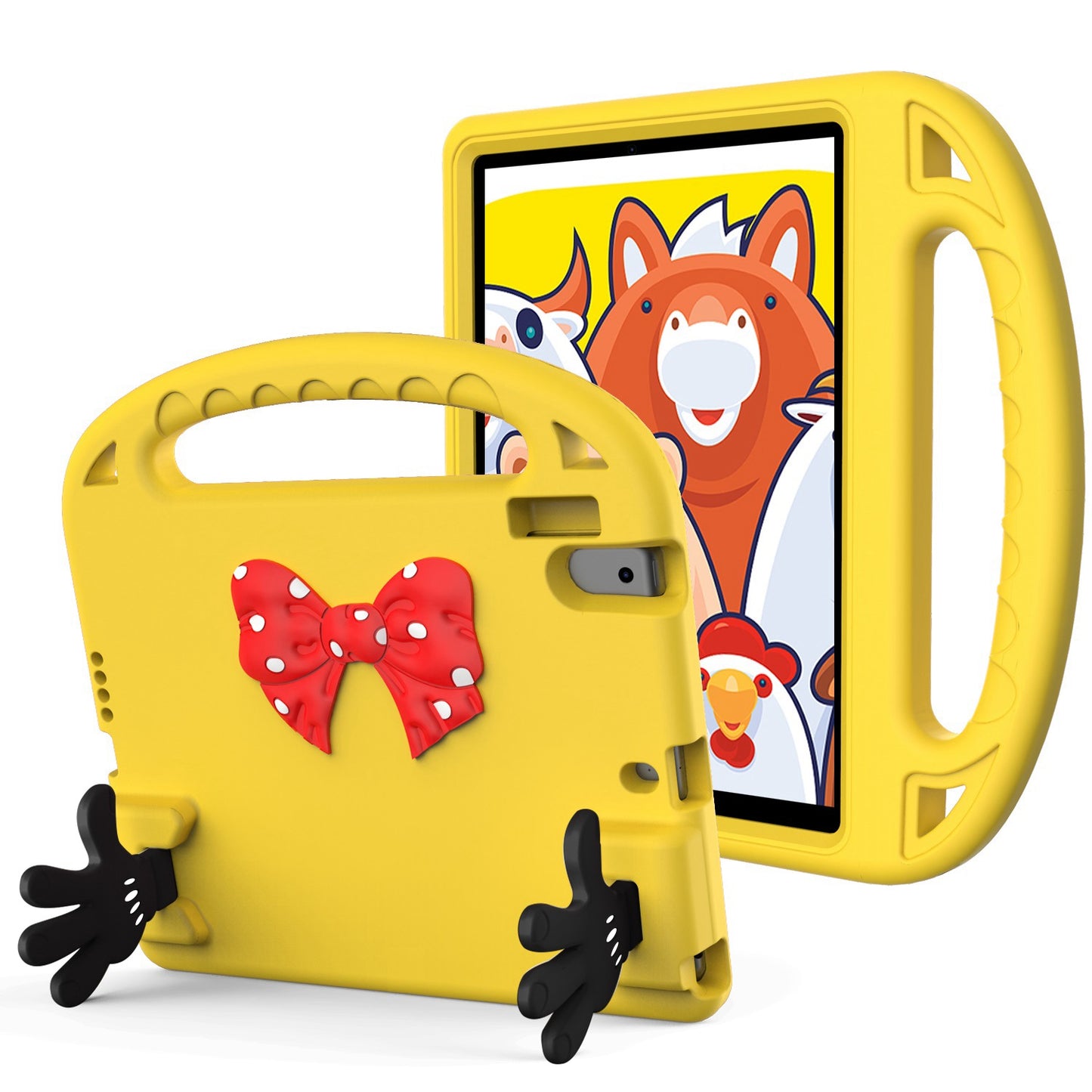For Hybrid Shockproof Tablet with Bow Hands Kickstand Antislip Rubber TPU Kid-Friendly Drop Protection Yellow Tablet Case Cover