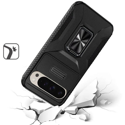 Phone Case for Google Pixel 9 Pro XL Magnetic Ring Stand Camera Protection Shockproof Heavy Duty Kickstand Rugged Grip Anti Scratch Hybrid Cover Black