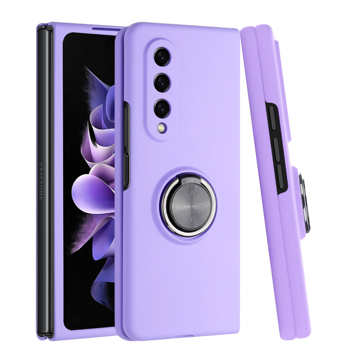 For Samsung Galaxy Z Fold 7 Matte Magnetic Ring Stand Hybrid, Shockproof Protective Silicone Fit Magnetic Car Mount Case Cover