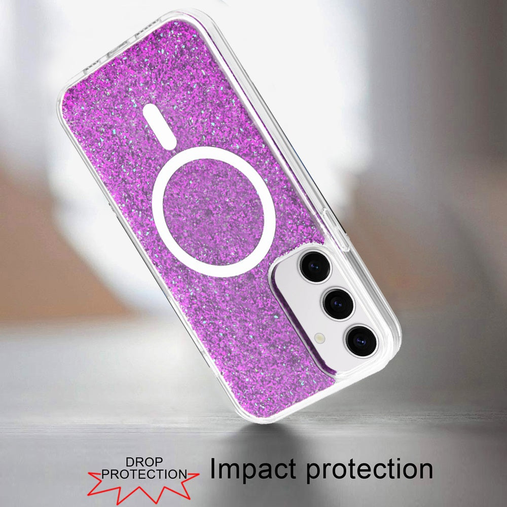 Hybrid Epoxy Glitter Shiny Flower Design Stylish Fashion Case, Magnetic MagSafe Compatible, Shockproof