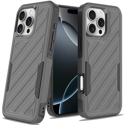 Phone Case for iPhone 16 Pro Max Premium Hybrid Rugged lined Shockproof Textured 2-in-1 Non-Slip Hard PC & TPU Non Slip Tough Cover