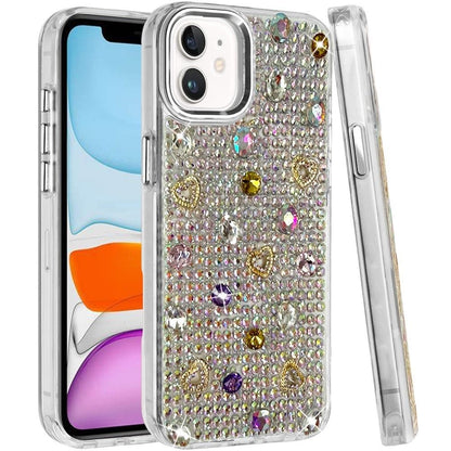 Phone Case for Apple iPhone 11 Chrome Fashion Hybrid Bling Diamond Heart Rhinestone Decorative Stones Sparkling Embellished Design Cover