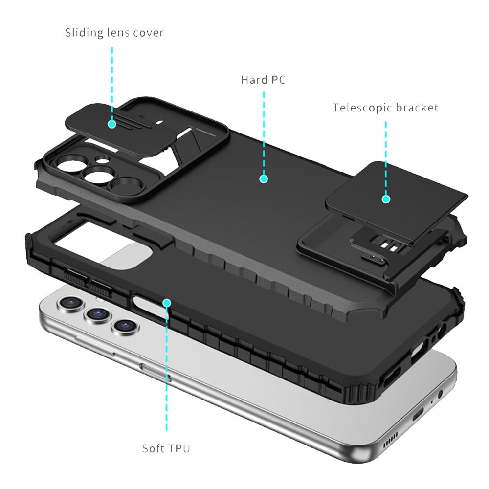 For Samsung Galaxy A15 5G Hybrid Hard PC & TPU Rubber Shockproof with Kickstand & Covered Camera Protection Case Cover Red