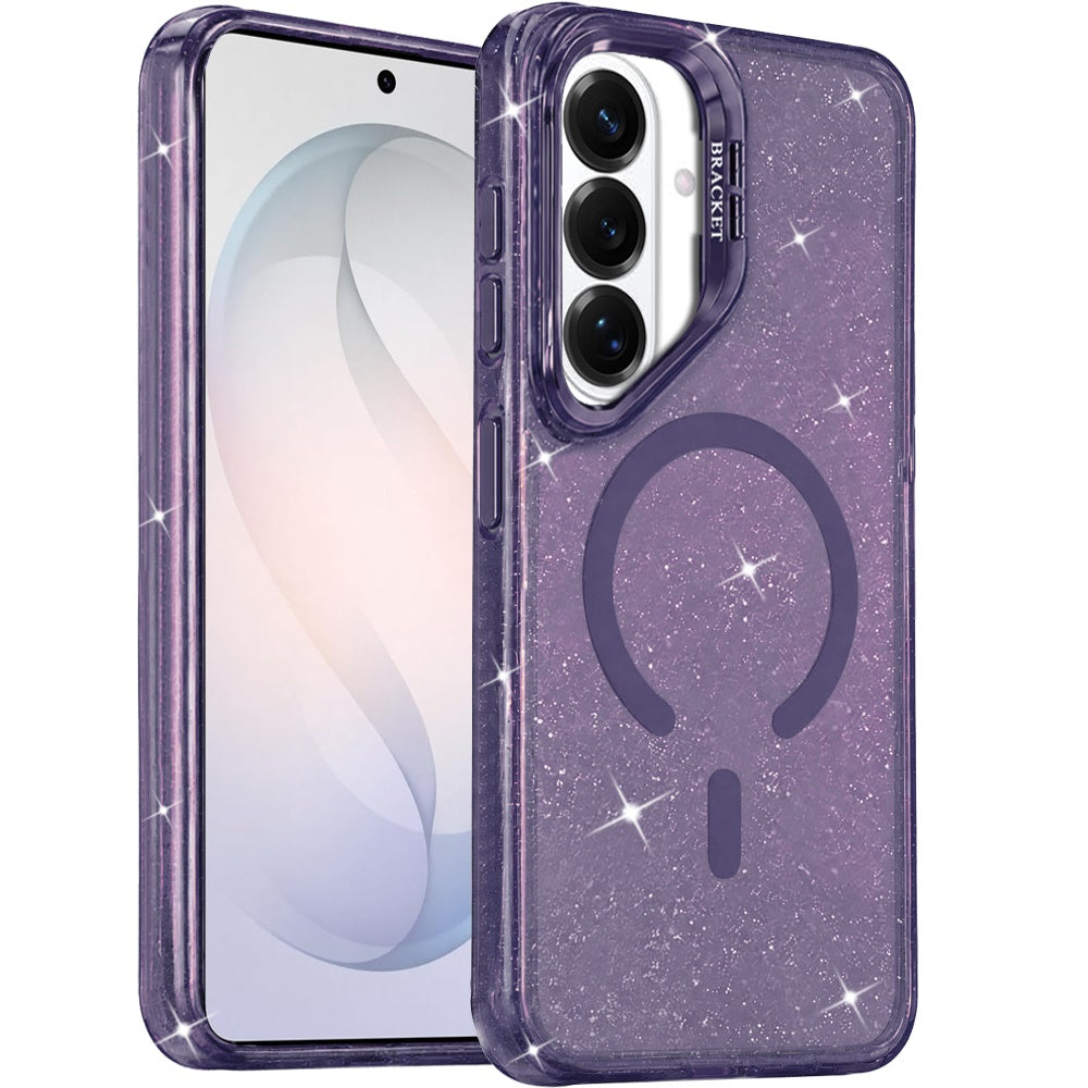Phone Case for Samsung Galaxy S26 FE /Fan Edition Luxury Bling Scattered Glitter Hybrid Dual Layers with Integrated Camera Stand and Sparkle Finish Design Cover