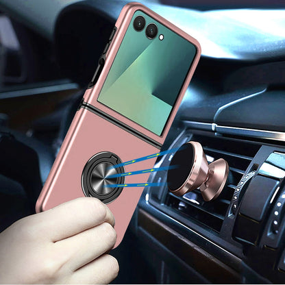 For Samsung Galaxy Z Flip 7 Hybrid 360 Degree Rotatable Metal Invisible Ring Stand Holder Slim Fit Magnetic Car Mount Shockproof Case Cover