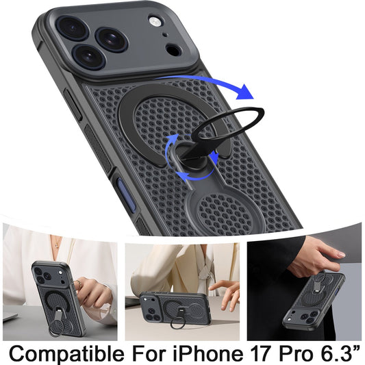Phone Case for Apple iPhone 17 Pro (6.3") Magnetic Honeycomb Hybrid Rugged Armor Kickstand Dual Layer Shock Absorbing Hard PC Soft TPU Cover