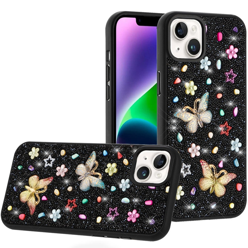 Phone Case for Apple iPhone 14 3D Butterfly Diamond Bling Glitter Shockproof Stylish Protective Luxury Hybrid Sparkly Durable Grip Design Cover