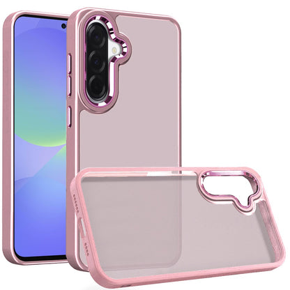Phone Case for Samsung Galaxy A37 Polished Acrylic Hybrid TPU Slim Shockproof Metal Button Thick Durable Grip Camera Protection Anti-Scratch Cover Pink
