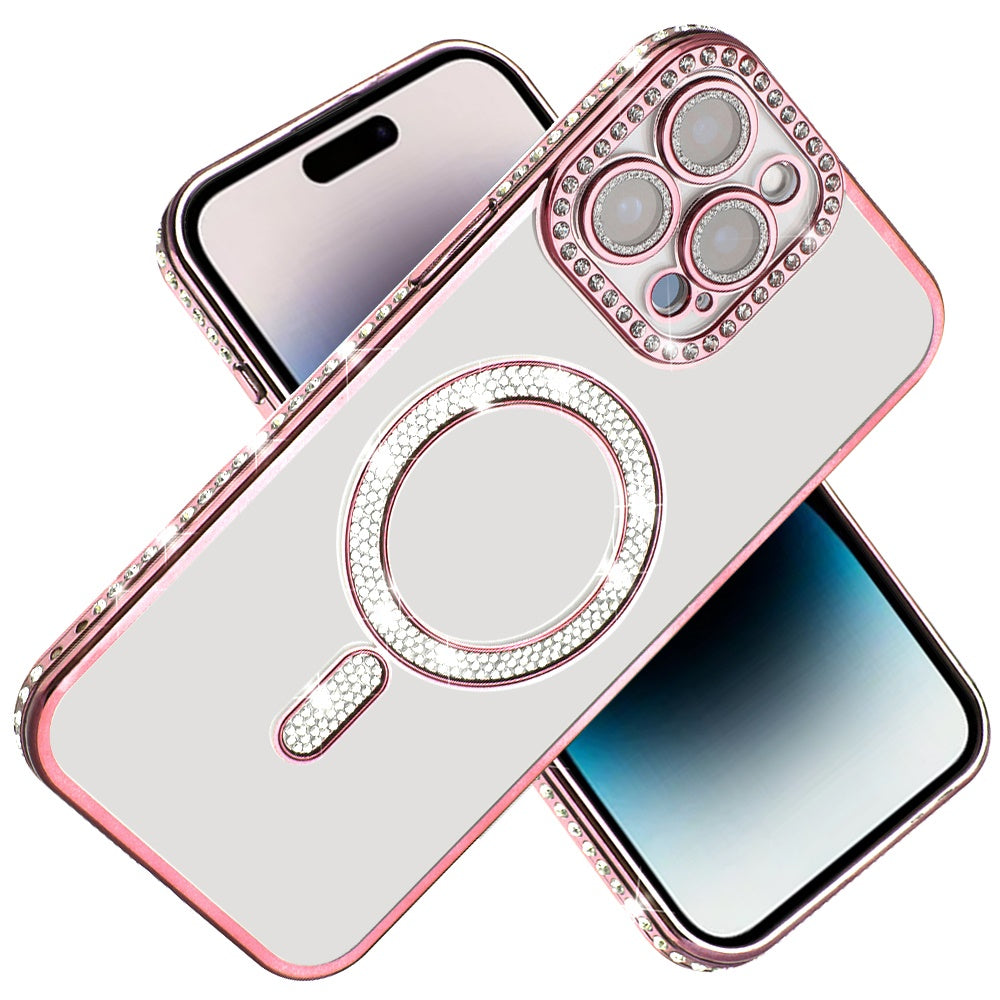 For Apple iPhone 13 Pro Max Bling Case with Diamond Magnetic Circle, Transparent Slim Shockproof Hybrid Slim Fit Case Cover