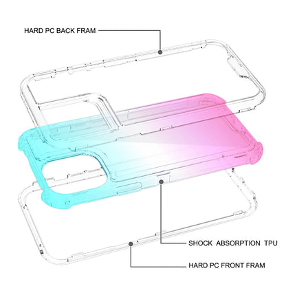 For Apple iPhone 16 Plus (6.7") Hybrid 3in1 Clear Two Color Tone Transparent Shockproof Rubber TPU + Hard Protective Frame Case Cover Blue Teal + Pink