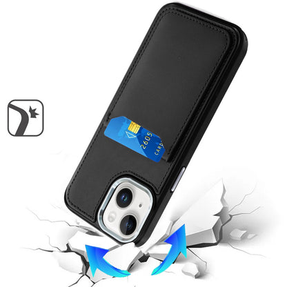 Phone Case for iPhone 15 Plus (6.7") Credit Card Holder Mirror PU Leather Wallet Shockproof Grip Slim Protective Hybrid Magnetic Style Durable Cover Black