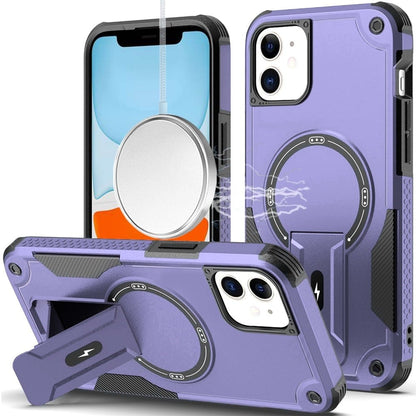 Phone Case for Apple iPhone 12 /12 Pro Magnetic Kickstand Rugged Shockproof Armor Grip Anti Slip Heavy Duty Protective Matte Stand Hybrid Cover Purple